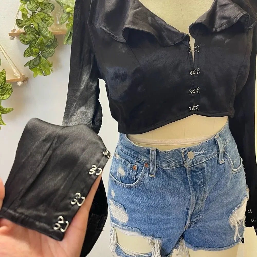 Free People Satin Crop Top W Ruffles